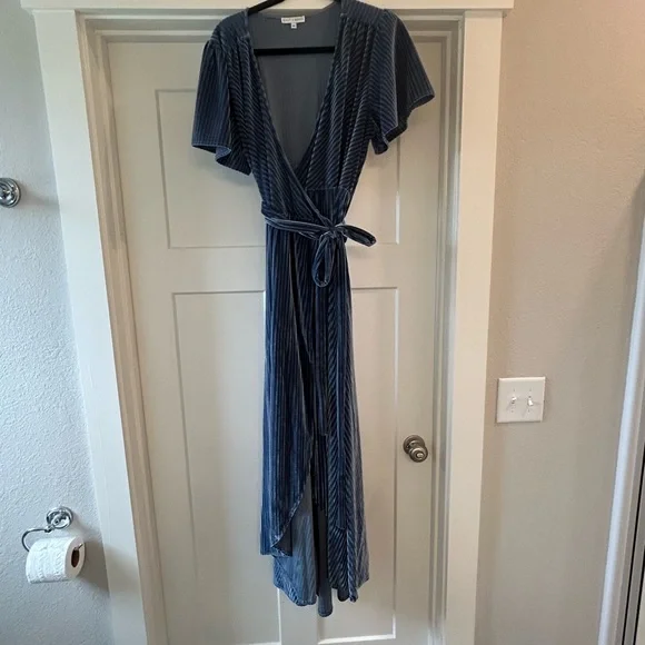 Baltic Born Blue Wrap Maxi Dress with Flutter Sleeves - Picture 3 of 4